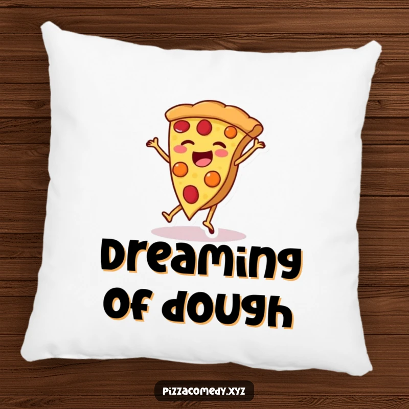 Funny Pizza Pillow: A soft pillow with a happy pizza slice doing a cartwheel, offering comfy and funny cheer.