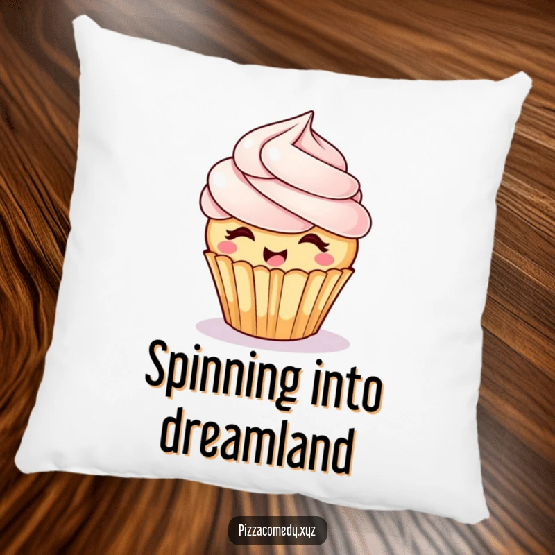 Funny Giggling Cupcake Pillow: A happy cupcake with frosting hair spins around, a cute and funny decorative pillow.