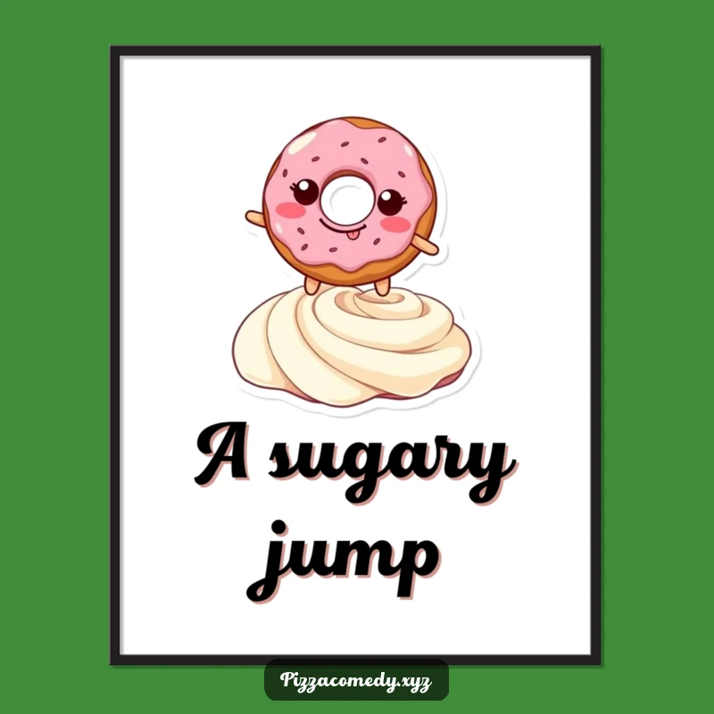Funny Doughnut Leap Digital Art: Printable Smiling Pastry Over Cream Swirl, Instant Funny Gift Download