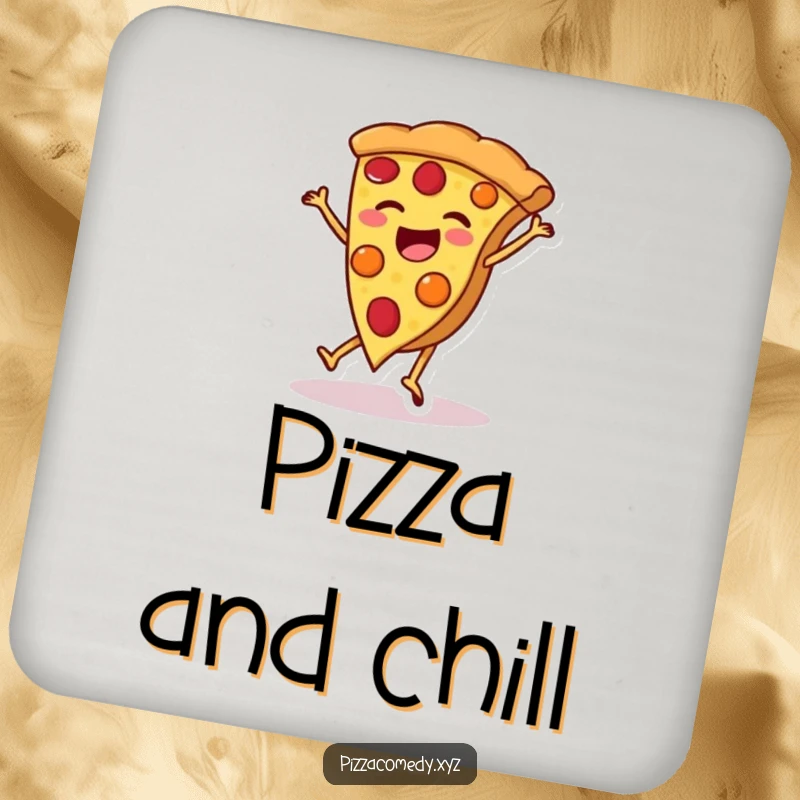 Funny Pizza Coasters: Coasters with a funny pizza slice cartwheeling, offering fun protection and funny gifts.