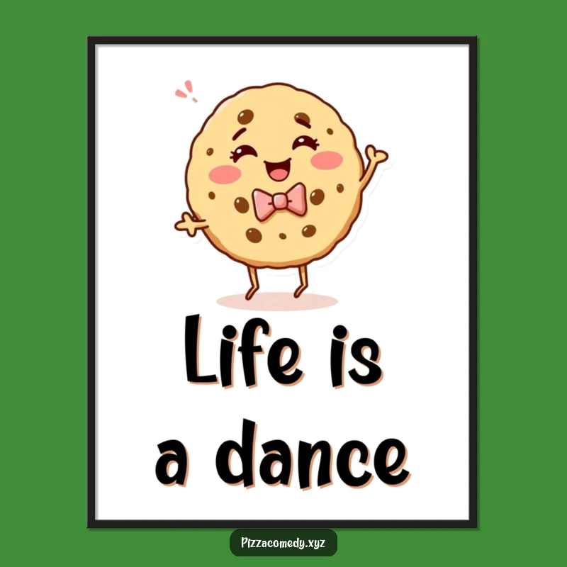 Funny Cookie Dance Poster: Vibrant Giggling Bow Tie Cookie Art, Whimsical Wall Decor, Funny Gift