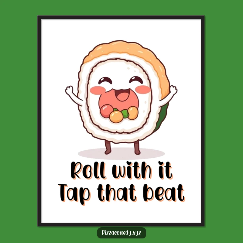 Funny Free Printable Sushi Wall Art: Dancing Food Downloadable Decor