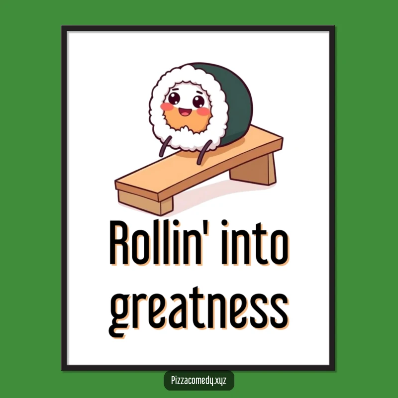 Funny Free Printable Wall Art: Sliding Sushi Roll, Quirky Downloadable Decor!