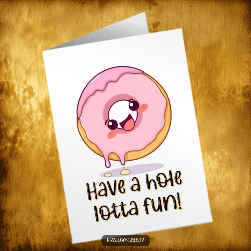 Funny Free Printable Donut Birthday Card: A giggling donut with frosting performs a playful somersault.
