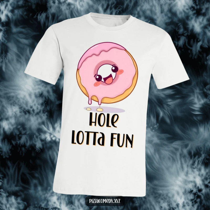 Funny Donut T-Shirt: A giggling donut with frosting dripping slightly performs a playful somersault.