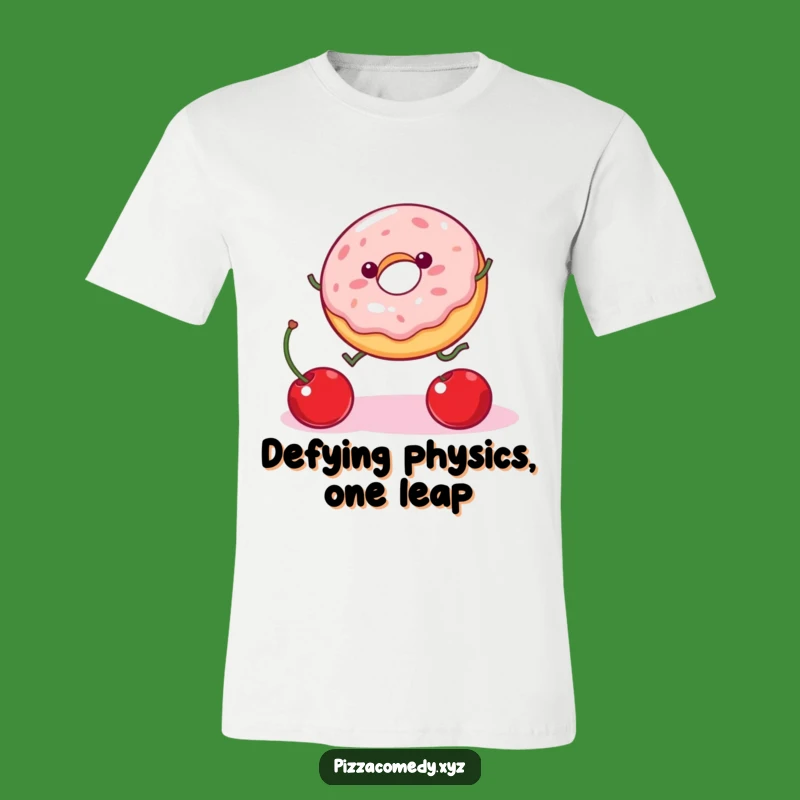 Funny Leaping Donut T-Shirt: Hilarious Cherry Chase Design, Great Funny Gift!